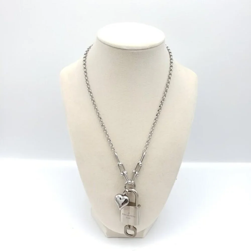 Stainless Steel Silver-Plated Necklace with Authentic Louis Vuitton Padlock - Picture 2 of 12